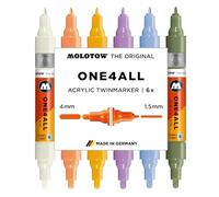 Molotow One4All Acrylic Twin Marker Pastel Modern Set (1.5 and 4.0 mm Line Width, High Coverage and Permanent, Quick Drying, Refillable, for Almost All Surfaces) Pack of 6 Assorted Colours