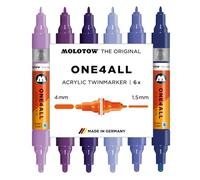 Molotow One4All Acrylic Twin Marker Violet Set (1.5 and 4.0 mm Line Width, High Coverage and Permanent, Quick Drying, Refillable, for Almost All Surfaces) Pack of 6 Assorted Colours