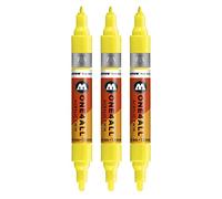 Molotow One4All Acrylic Twin Markers (Line Width 1.5 mm and 4 mm, High Coverage and Permanent) Pack of 3 Colour 220 Neon Yellow Fluorescent