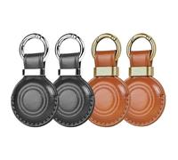 MOLOVA 4 Pack Leather for Airtag Holder Keychain, Compact Design with Air tag Case, Secure for Apple for Airtags Cover with Stainless Steel Ring Car Keys Fob Accessories, Black/Black/Vintage/Vintage