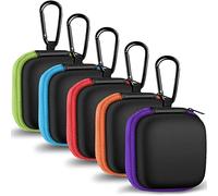 MOLOVA 5Pack Square Earbud Case Portable EVA Carrying Case Storage Bag Cell Phone Accessories Organizer with Carabiner for Earphone, Earbud, Earpieces, SD Memory Card, Camera Chips-5 Colors.