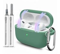 MOLOVA Compatible with AirPod Pro Case Cover with Cleaner Kit, Soft Silicone Cover for AirPods Pro 2nd/1st Generation Comes with Magnetic Lid Lock & Keychain-Solid for Women Men（Pine Green）