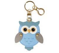 MOLOVA Cute Cartoon Leather Holder for AirTag - Privacy Keychain Case Compatible with Apple for AirTags, Full Cover Protective Skin Accessories for Kids Backpack, Keys & Luggage (Owl Blue)