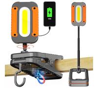 Molrebe Rechargeable Work Light with Clamp, 3000LM Clip on Lamp with Magnet, Hook, Telescopic Stand, 360° Rotatable Portable LED Clamp Work Light for Boat, Job Site, Workshop, Car, Desk, Bench(1Pack)