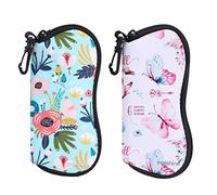 molshine 2 Pieces Soft Sunglasses Case,Neoprene Zipper Glasses Pouch,Portable Eyeglasses Bag with Hook for Women Men (Green&White)