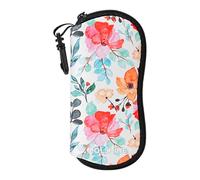 molshine Soft Sunglasses Case,Neoprene Zipper Glasses Pouch,Portable Eyeglasses Bag with Hook for Women Men (White Flower)