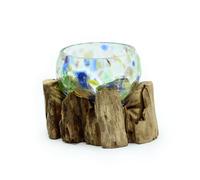 Molten Coloured Glass & Wood Small Decorative Bowl