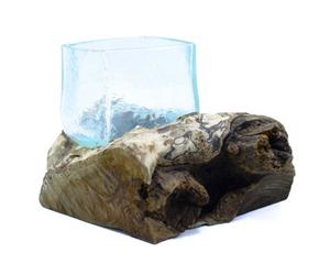 Molten Crackled Glass Tank On Wood