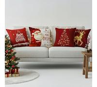 Molten Cr hristmas Cushion With Printed Pillowcase, Shredded Foam Filling, Eye Catching Holiday Theme, Vibrant Colour, Soft And Breathable, Machine Washable, 45x45cm (4 Covers + 4 inner pads)