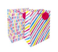 Molten Creek® Home Pink and Striped Large Gift Bags, Charming Pink and Striped Pattern, Comfortable and Secure Grip, Personalized Heartfelt Message on Tags, (Pack of 2)