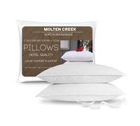 Molten Creek® White Goose Feather Pillow Pair, Hotel Quality, 100% Cotton Downproof Cover, Soft Furnishing, Washable, Luxury Comfort & Support, Classic Style, Breathable