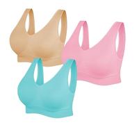 Molten Creek® Women’s Sports Bra, Shape Wear Padded Bra, Super Stretch, Seamless Comfy Leisure Crop Tops Vest, Removable Pads, Pack of 3 (UK, Alpha, M, Regular, Regular, Neon Green/Light Pink/Nude)