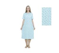 Molten Creek® Women's Nightwear, 100% Cotton, Floral Printed, Round Neck, Short Sleeves, Midi Length with Straight Hemline, Soft and Comfortable Nighty, Sleep Loungewear (Mint, L)
