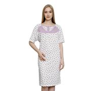 Molten Creek® Women's Nightwear, 100% Cotton, Floral Printed, Round Neck, Short Sleeves, Midi Length with Straight Hemline, Soft and Comfortable, Sleep Loungewear (Small Flower- Lilac, L)