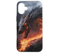 Molten Dragon Looming Over a Fiery Lava Stream Case for iPhone 16 Plus