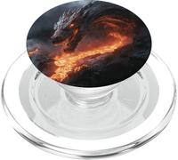Molten Dragon Looming Over a Fiery Lava Stream PopSockets PopGrip for MagSafe