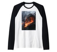 Molten Dragon Looming Over a Fiery Lava Stream Raglan Baseball Tee