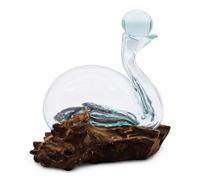 Molten Glass Duck Decanter On Wood - Handcrafted 19Cm Art Piece