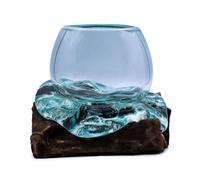 Molten Glass Goldfish Bowl On Wood - Handcrafted 20Cm Decor Piece