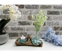 Molten Glass Mini Vase & Tealight Set Rustic Teak Root Wood Base Ornament Gift