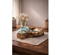 Molten Glass on Wood Candle Holder and Flower Vase, Rustic Natural Teak Driftwood, Handcrafted Table Centrepiece