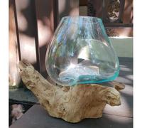 Unique Molten Glass on Wood Design Plant Bowl Large