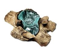 Molten Glass Tea Light Holder Teak Root Stand Natural Single Candle Decoration 22cm