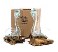 Molten Glass Vase Bowl on Balinese Teak Wood Handmade Centrepiece