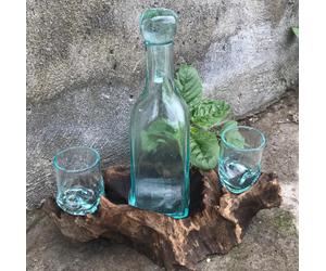 Molten Glass Vase Bowl on Balinese Teak Wood Handmade Centrepiece