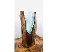 Molten Glass Vase On Wood Root Stand Glass Rustic Ornament Sculpture Key Sweet Display Dish