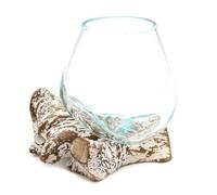 Molten Glass & Whitewash Wood Small Bowl - Handcrafted Decor Piece