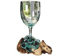 Molten Glass Wine Glass Teak Root Stand Goblet Drinking Stemmed Rustic Wood Base 23cm