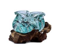 Molten Glass & Wood Ashtray Candle Holder 23Cm - Indonesian Craft
