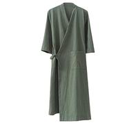 MOLUCI Men's Women's Cotton Linen Bathrobe Couples Japanese-Style Absorbent Quick-Drying Kimono Yukata Sauna Robe,green,L