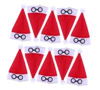 MOLUCKFU 10pcs Mini Flannel Santa Hats for Crafts Xmas Tableware Silverware Holders Wine Bottle Covers Festive for Christmas Party Decorations and DIY Ornaments
