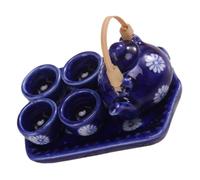 MOLUCKFU 12 Scale Dollhouse Accessories, Navy Blue 6pcs Japanese Style Teapot and Cups Pretend Kitchen Props for Doll House Décor