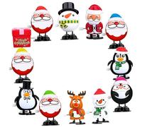 MOLUCKFU 12pcs Christmas Wind Up for Cute Cartoon Mini Walking Playthings with Xmas Elements Safe Material Party Favor for Boys and Enhances Hand-eye Coordination