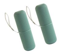 MOLUCKFU 2 Pcs Portable Toothbrush Storage Box with Lanyard Toothpaste Brush Organizer for Travel and Outdoor Use Plastic Container for Toiletries and Small Essentials in Green