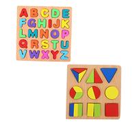MOLUCKFU 2 Sets Wooden Early Learning Puzzle Geometric Shape Letter Matching for Bright Colors Safe Design Educational Shape Recognition Creativity Development