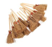 MOLUCKFU 20pcs Mini Straw Brooms Miniature Witch Broomstick for Halloween Costume Cosplay Party Accessories Micro Landscape Decor Dollhouse Craft Props
