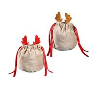 MOLUCKFU 2pcs Antler Bag for Christmas Xmas Candy Bag Multi-purpose Drawstring for Christmas Party Supplies Boys and Girls Candy Pouch Snack Festive Packaging