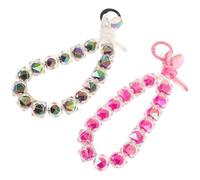 MOLUCKFU 2pcs Beaded Phone Wrist Strap with Butterfly Charm Lightweight Comfortable Mobile Phone Chain Wristlet Anti-lost Cell Lanyard for Cameras Stylish Black and Pink Accessories