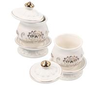 MOLUCKFU 2pcs Ceramic Buddhist Temple Offering Cups with Tray Water Bowls for Worship and Relief Multi-Functional Porcelain Cups for Home and Temple Decor