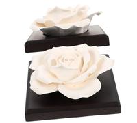 MOLUCKFU 2pcs Ceramic Rose Shaped Essential Oil Diffuser Aromatherapy Diffuser Decor for Bedroom and Office Creative Smooth Surface Wood Detail Gift for Women and Moms