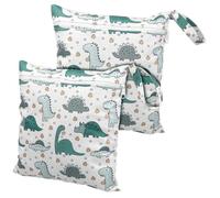 MOLUCKFU 2pcs Cute Dinosaur Pattern Wet Diaper Storage Pouches Zipper Closure Versatile for Cloth Diapers Nursing Supplies and Swimwear