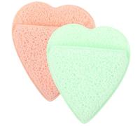 MOLUCKFU 2pcs Exfoliating Face Scrubber Sponges Soft Round Facial Cleansing Pads for Makeup Removal and Dead Skin Care, Heart Orange and Green, Suitable for Daily Skincare