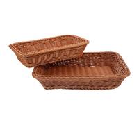 MOLUCKFU 2Pcs Handwoven Rectangular Woven Basket Natural Imitation Rattan Storage Organizer for Fruit Sundries and Bread Multipurpose Rustic Container for Home and Daily Use