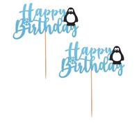 MOLUCKFU 2Pcs Penguin Birthday Cake Toppers with Snowflake Insert Cards, Non-Edible Cute Dessert Picks for Birthday Party Decorations and Photo Props