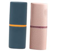 MOLUCKFU 2pcs Portable Toothbrush Case with Washing Cup Travel Storage Box for Home Use Dark Blue and Pink Compact Design with Rounded Corners Safe for Couples
