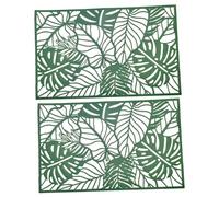 MOLUCKFU 2Pcs Rectangular Monstera Leaf Pattern Placemats PVC Table Mats with Anti-slip Insulation Coaster for Party Dining Decor